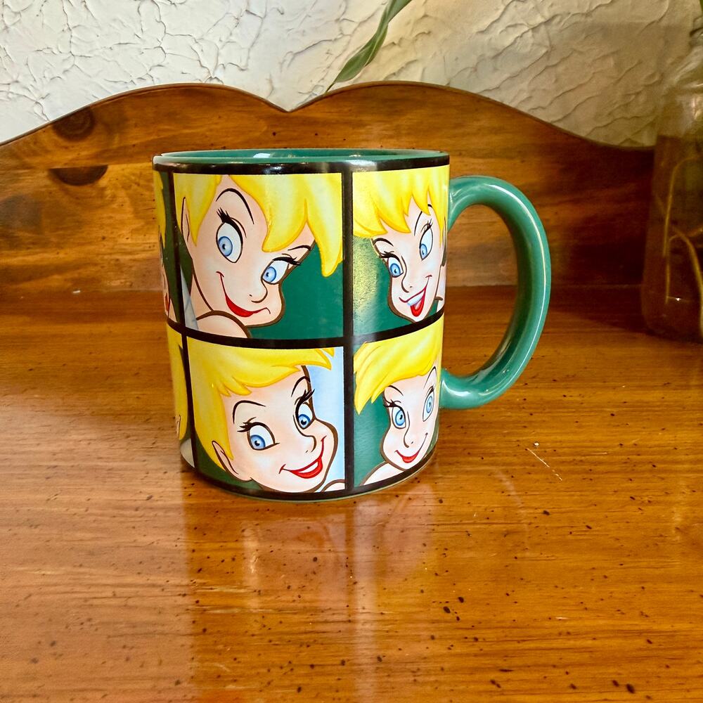 Disney Store Tinker Bell Mug Green Pop Art Faces Vintage Fairy Cup Collectible - Picture 2 of 11